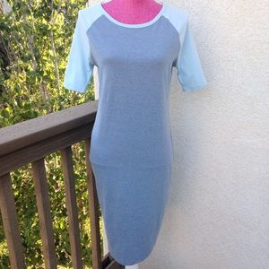 LuLaRoe Julia Baseball Tee Dress Gray & Blue SZ S